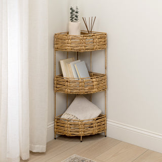 Cirel 32.5 in. H Coastal Handwoven Water Hyacinth 3-Tier Corner Freestanding Storage Rack with Metal Frame