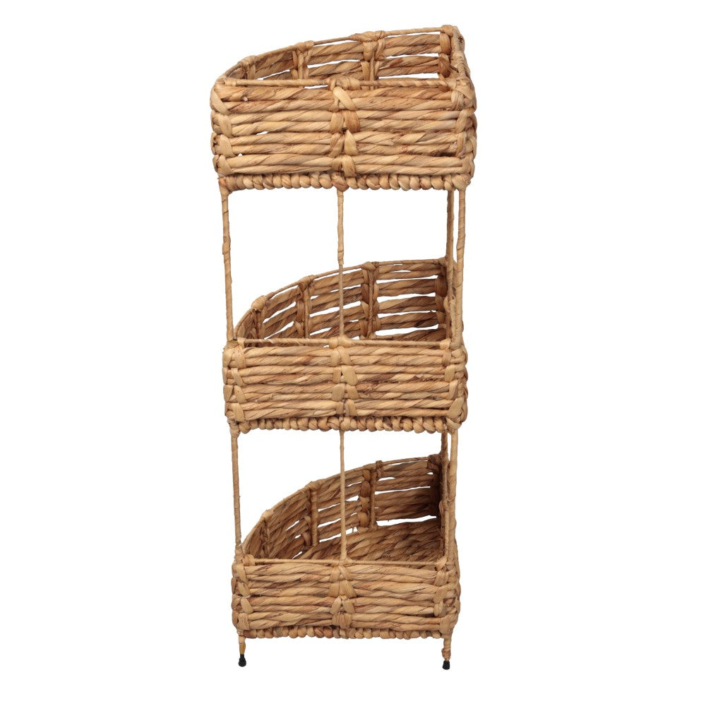 Cirel 32.5 in. H Coastal Handwoven Water Hyacinth 3-Tier Corner Freestanding Storage Rack with Metal Frame