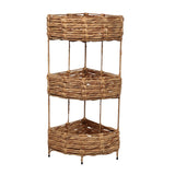 Cirel 32.5 in. H Coastal Handwoven Water Hyacinth 3-Tier Corner Freestanding Storage Rack with Metal Frame
