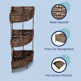 Cirel 32.5 in. H Coastal Handwoven Water Hyacinth 3-Tier Corner Freestanding Storage Rack with Metal Frame
