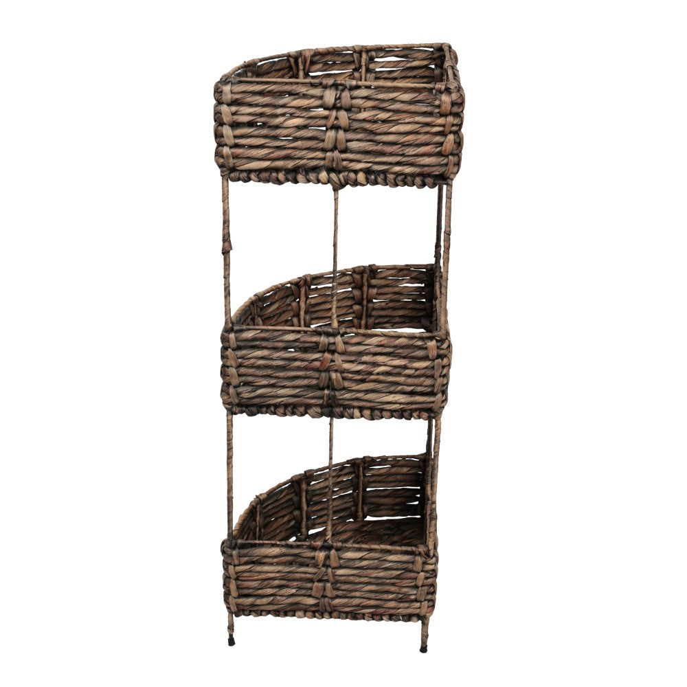 Cirel 32.5 in. H Coastal Handwoven Water Hyacinth 3-Tier Corner Freestanding Storage Rack with Metal Frame