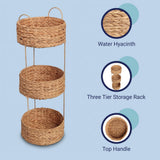 Lorven 35.5 in. H Coastal Handwoven Water Hyacinth 3-Tier Round Freestanding Storage Rack with Metal Frame and Handles