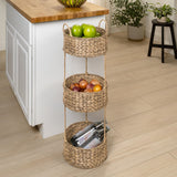 Lorven 35.5 in. H Coastal Handwoven Water Hyacinth 3-Tier Round Freestanding Storage Rack with Metal Frame and Handles