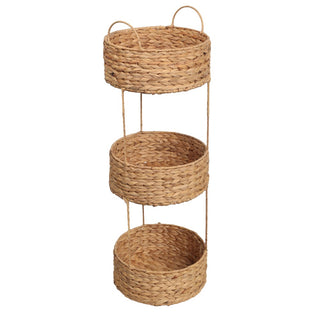 Lorven 35.5 in. H Coastal Handwoven Water Hyacinth 3-Tier Round Freestanding Storage Rack with Metal Frame and Handles