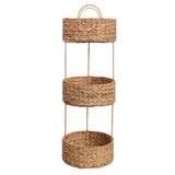 Lorven 35.5 in. H Coastal Handwoven Water Hyacinth 3-Tier Round Freestanding Storage Rack with Metal Frame and Handles