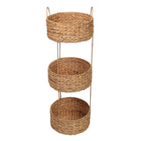 Lorven 35.5 in. H Coastal Handwoven Water Hyacinth 3-Tier Round Freestanding Storage Rack with Metal Frame and Handles