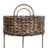 Lorven 35.5 in. H Coastal Handwoven Water Hyacinth 3-Tier Round Freestanding Storage Rack with Metal Frame and Handles