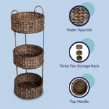 Lorven 35.5 in. H Coastal Handwoven Water Hyacinth 3-Tier Round Freestanding Storage Rack with Metal Frame and Handles