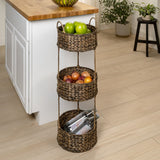 Lorven 35.5 in. H Coastal Handwoven Water Hyacinth 3-Tier Round Freestanding Storage Rack with Metal Frame and Handles