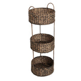 Lorven 35.5 in. H Coastal Handwoven Water Hyacinth 3-Tier Round Freestanding Storage Rack with Metal Frame and Handles