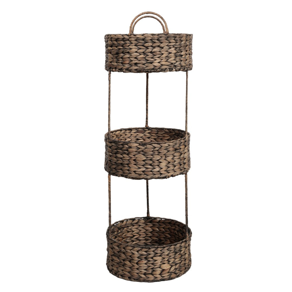 Lorven 35.5 in. H Coastal Handwoven Water Hyacinth 3-Tier Round Freestanding Storage Rack with Metal Frame and Handles