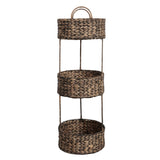 Lorven 35.5 in. H Coastal Handwoven Water Hyacinth 3-Tier Round Freestanding Storage Rack with Metal Frame and Handles