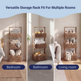 Vireon 35.5 in. H Coastal Handwoven Water Hyacinth 3-Tier Scalloped Basket Freestanding Storage Tower Stand with Top Handle