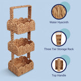 Vireon 35.5 in. H Coastal Handwoven Water Hyacinth 3-Tier Scalloped Basket Freestanding Storage Tower Stand with Top Handle