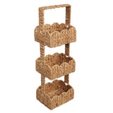 Vireon 35.5 in. H Coastal Handwoven Water Hyacinth 3-Tier Scalloped Basket Freestanding Storage Tower Stand with Top Handle