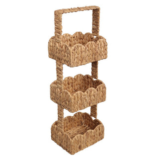 Vireon 35.5 in. H Coastal Handwoven Water Hyacinth 3-Tier Scalloped Basket Freestanding Storage Tower Stand with Top Handle