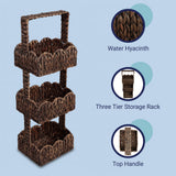 Vireon 35.5 in. H Coastal Handwoven Water Hyacinth 3-Tier Scalloped Basket Freestanding Storage Tower Stand with Top Handle