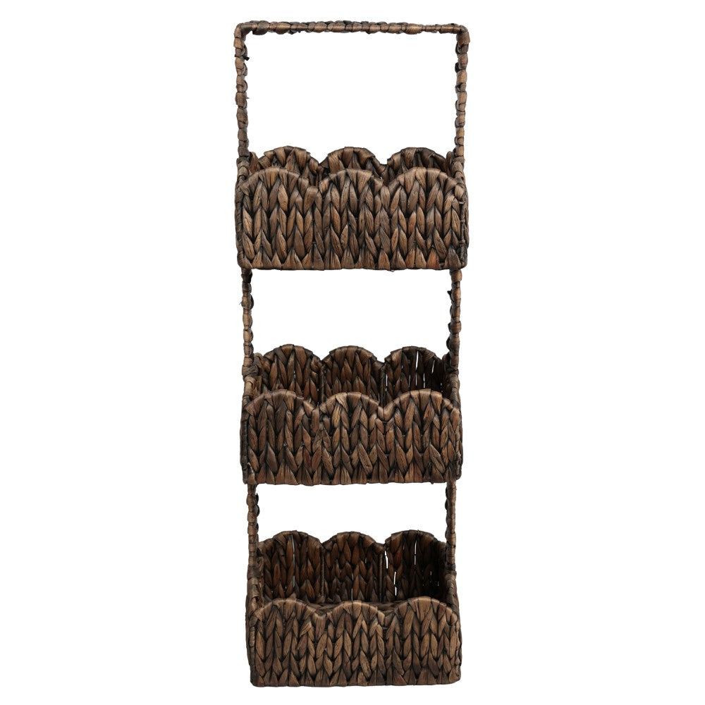Vireon 35.5 in. H Coastal Handwoven Water Hyacinth 3-Tier Scalloped Basket Freestanding Storage Tower Stand with Top Handle