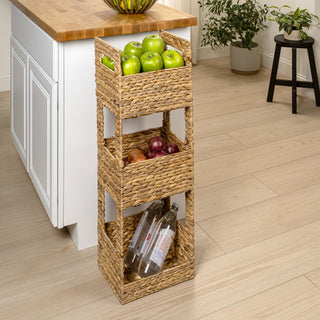 Olvara 35.5 in. H Coastal Handwoven Water Hyacinth 3-Tier Freestanding Storage Tower with Metal Frame and Handles