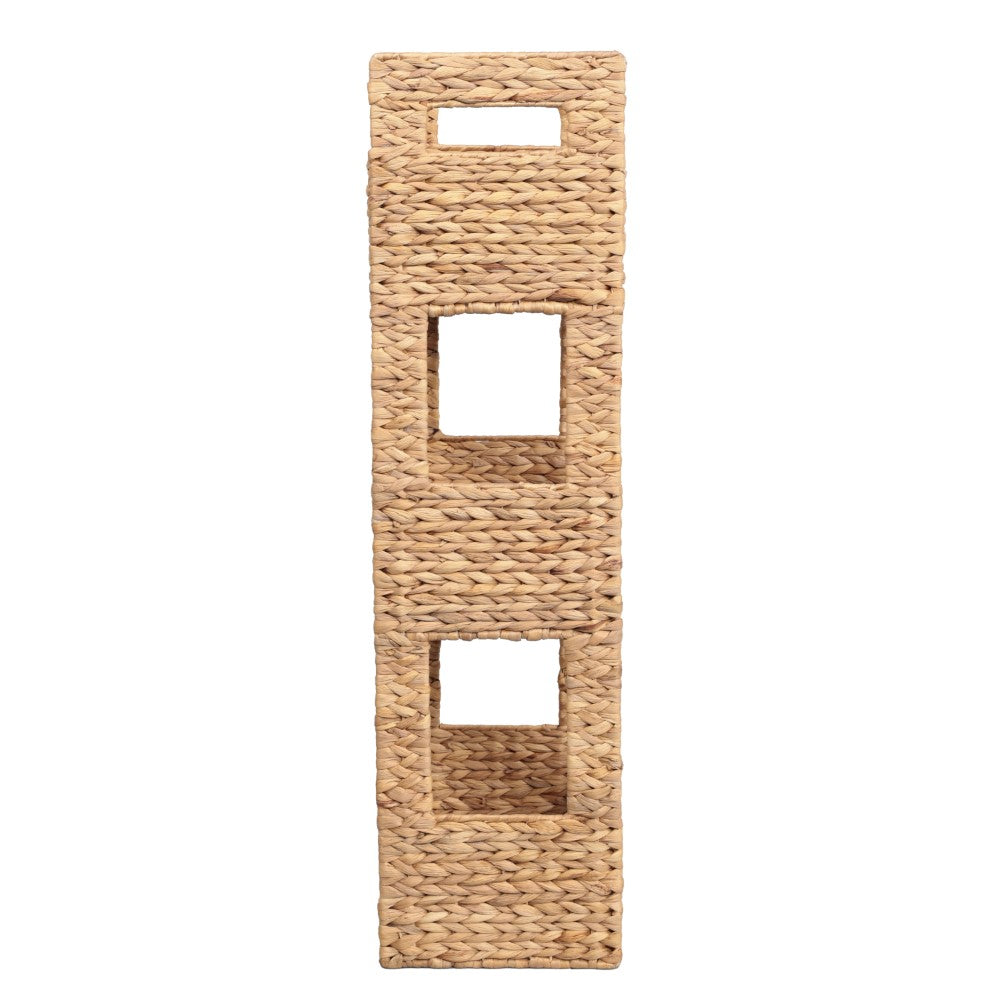 Olvara 35.5 in. H Coastal Handwoven Water Hyacinth 3-Tier Freestanding Storage Tower with Metal Frame and Handles