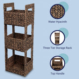 Olvara 35.5 in. H Coastal Handwoven Water Hyacinth 3-Tier Freestanding Storage Tower with Metal Frame and Handles