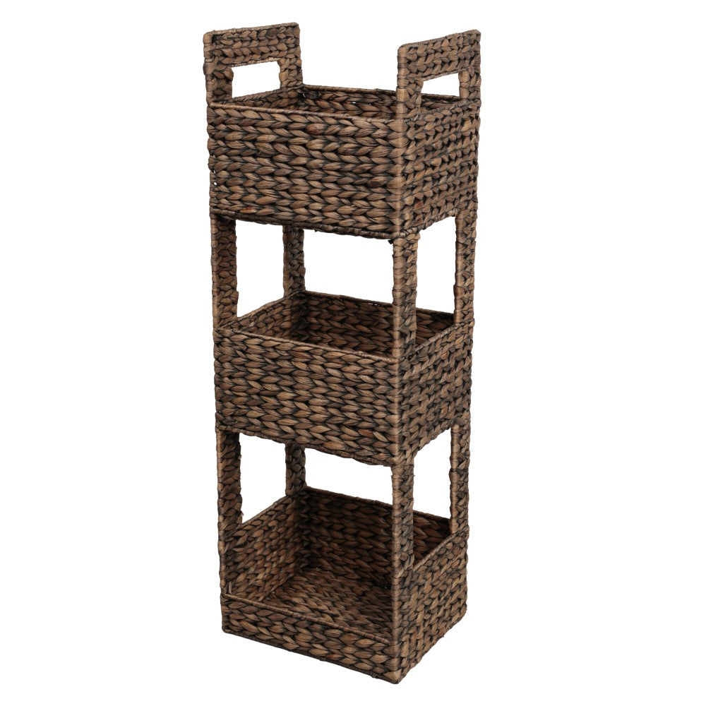 Olvara 35.5 in. H Coastal Handwoven Water Hyacinth 3-Tier Freestanding Storage Tower with Metal Frame and Handles