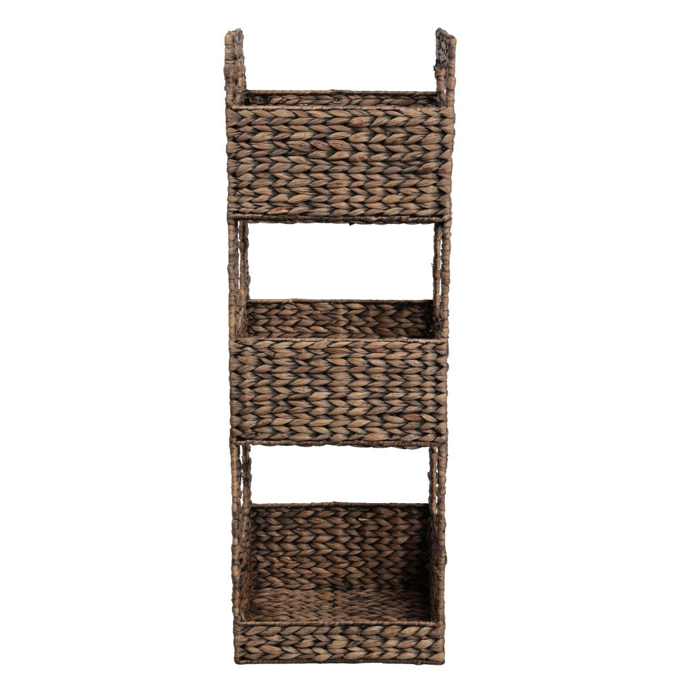 Olvara 35.5 in. H Coastal Handwoven Water Hyacinth 3-Tier Freestanding Storage Tower with Metal Frame and Handles