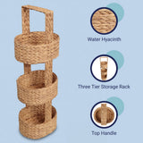 Havenor 35.5 in. H Coastal Handwoven Water Hyacinth 3-Tier Round Basket Freestanding Storage Tower Stand with Top Handle