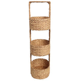Havenor 35.5 in. H Coastal Handwoven Water Hyacinth 3-Tier Round Basket Freestanding Storage Tower Stand with Top Handle