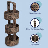 Havenor 35.5 in. H Coastal Handwoven Water Hyacinth 3-Tier Round Basket Freestanding Storage Tower Stand with Top Handle
