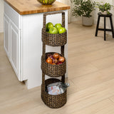 Havenor 35.5 in. H Coastal Handwoven Water Hyacinth 3-Tier Round Basket Freestanding Storage Tower Stand with Top Handle