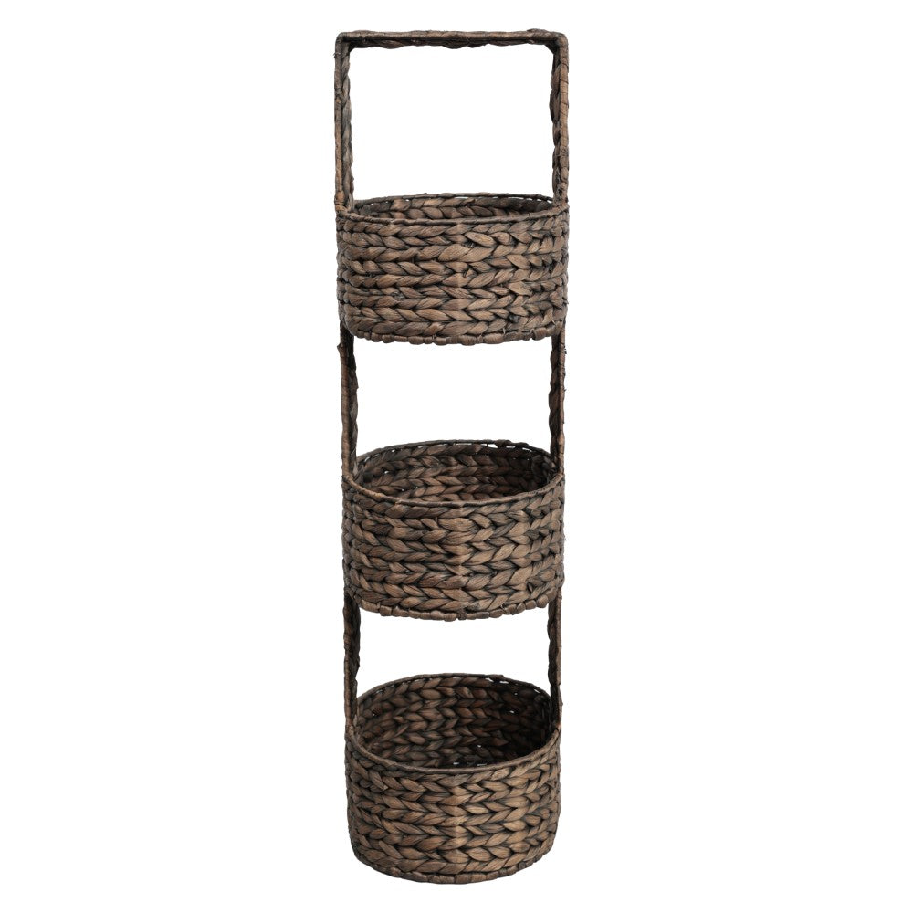Havenor 35.5 in. H Coastal Handwoven Water Hyacinth 3-Tier Round Basket Freestanding Storage Tower Stand with Top Handle