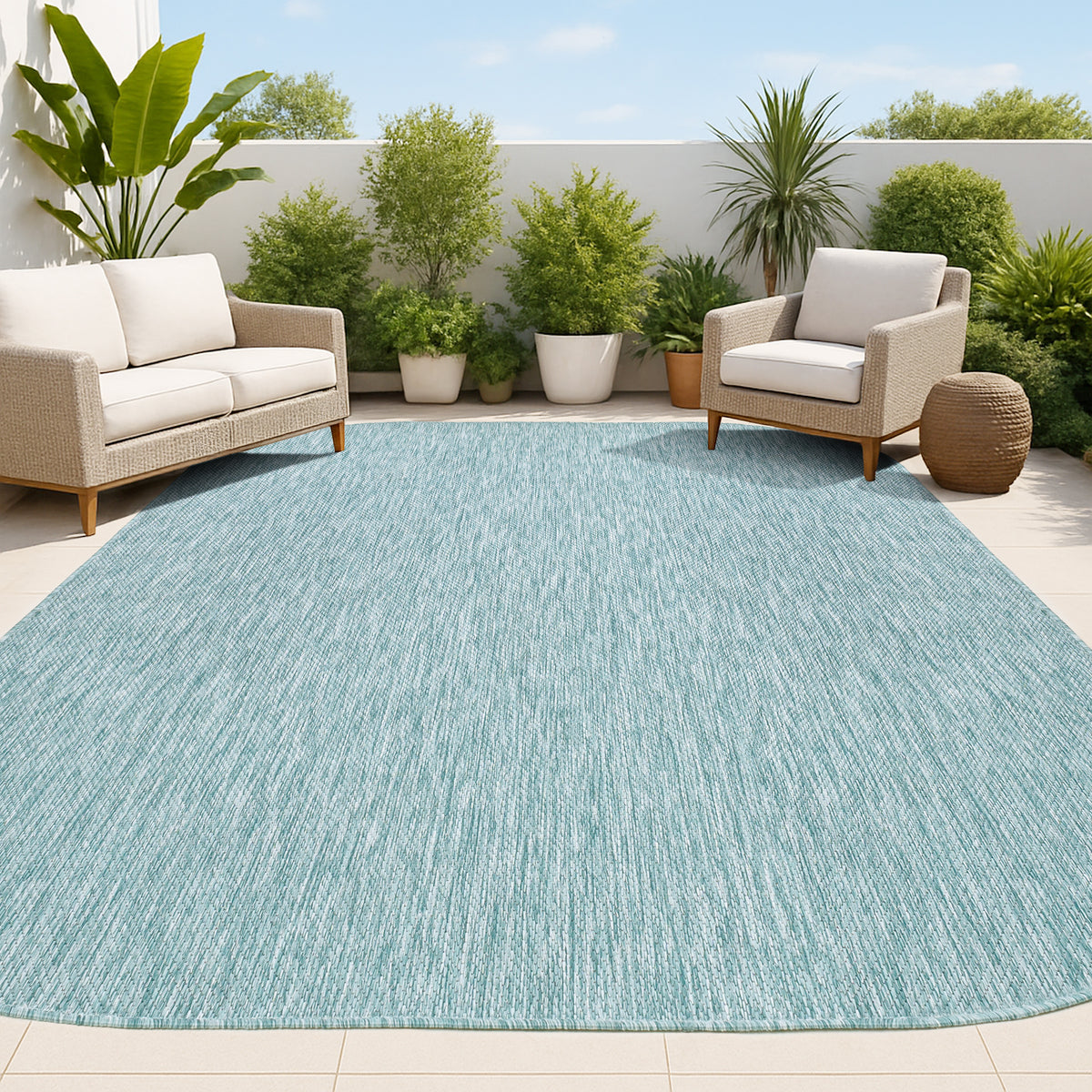 Dhuli Modern Minimalist Radius Corner Solid Indoor/Outdoor Area Rug