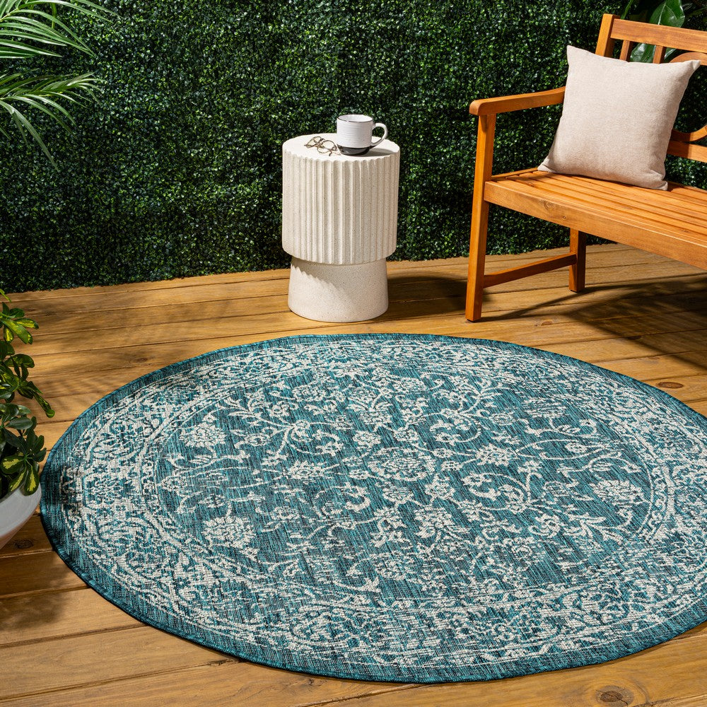 Hart Bohemian Textured Weave Floral Indoor/outdoor Round Rug