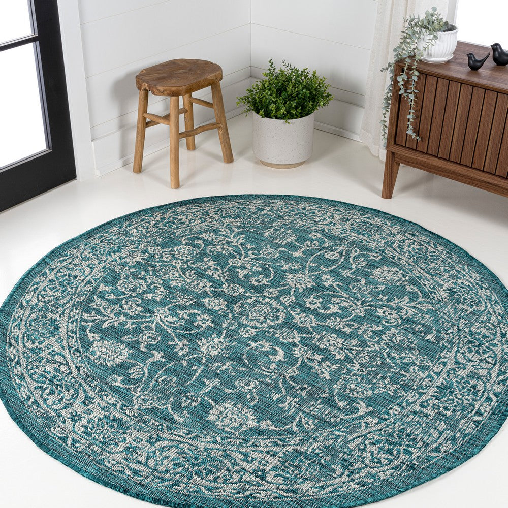 Hart Bohemian Textured Weave Floral Indoor/outdoor Round Rug