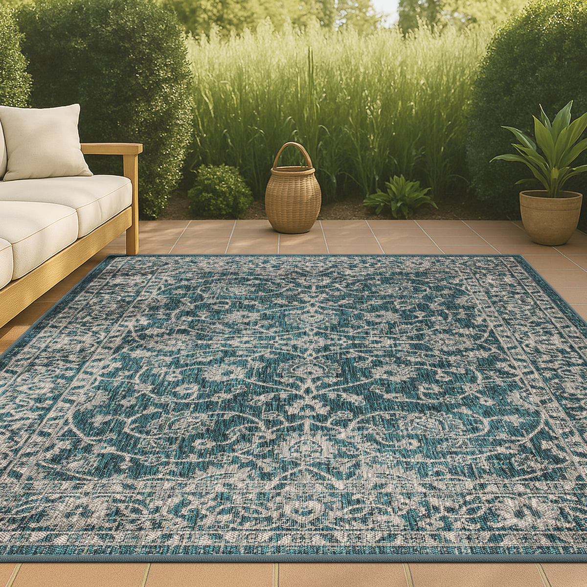 Huon Palazzo Vine and Border Indoor/Outdoor Area Rug