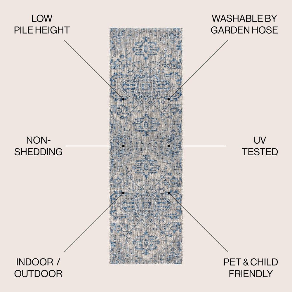 Cascade Bohemian Medallion Textured Weave Indoor/outdoor Runner Rug