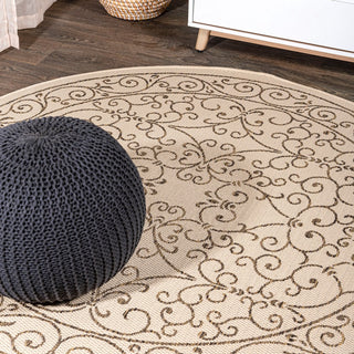 Loretta Vintage Filigree Textured Weave Indoor/outdoor Round Rug