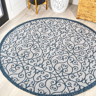 Alfombra Vintage Filigree Textured Weave Indoor/outdoor Round Rug