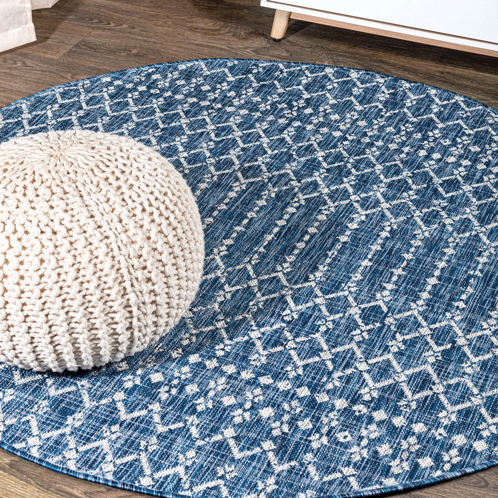 Dean Moroccan Geometric Textured Weave Indoor/outdoor Round Rug