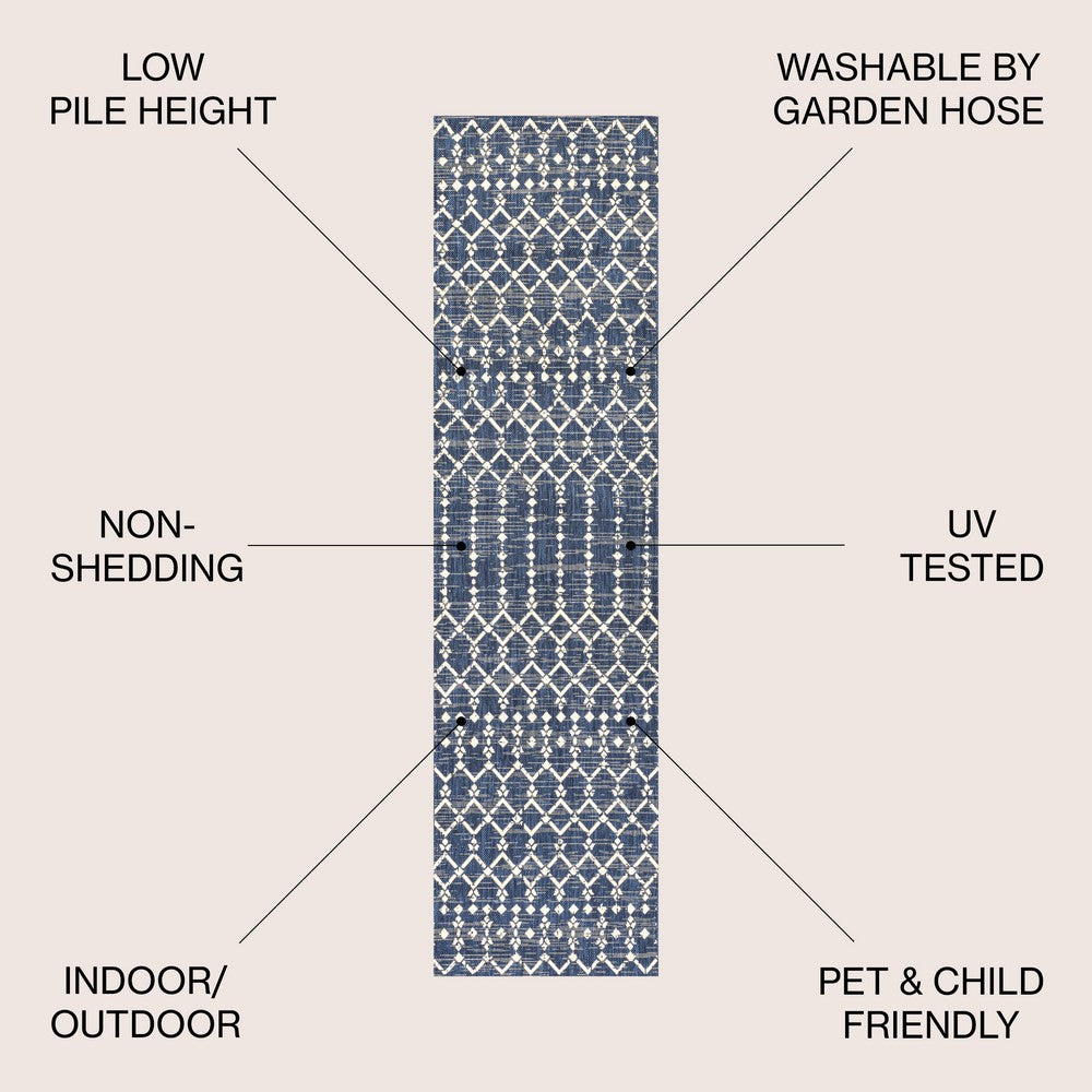 Dean Moroccan Geometric Textured Weave Indoor/outdoor Runner Rug