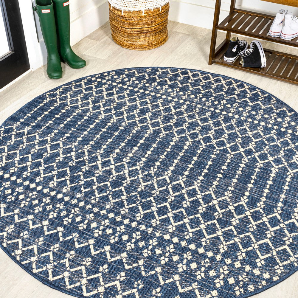 Dean Moroccan Geometric Textured Weave Indoor/outdoor Round Rug