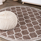 Matthews Moroccan Trellis Textured Weave Indoor/outdoor Round Rug