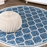 Matthews Moroccan Trellis Textured Weave Indoor/outdoor Round Rug