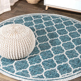 Matthews Moroccan Trellis Textured Weave Indoor/outdoor Round Rug