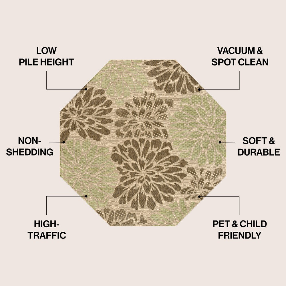 Garcia Modern Floral Textured Weave Indoor/outdoor Octagon Rug