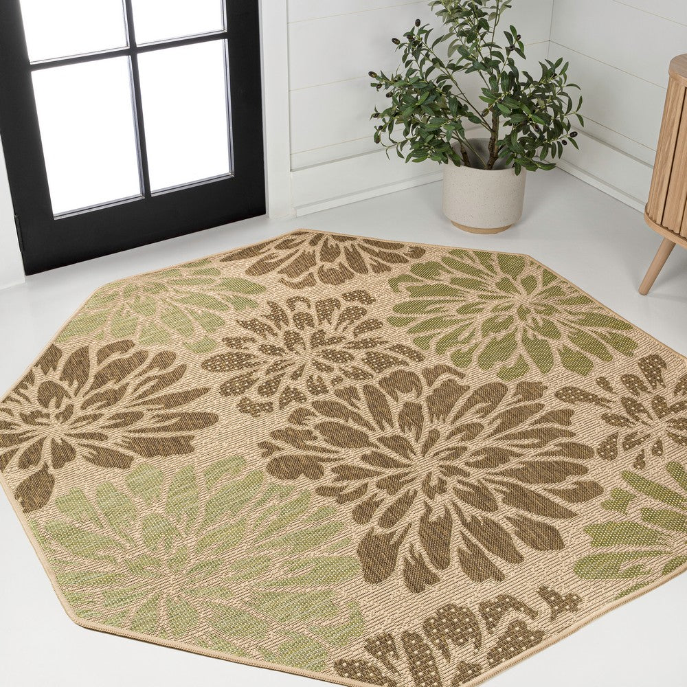 Garcia Modern Floral Textured Weave Indoor/outdoor Octagon Rug