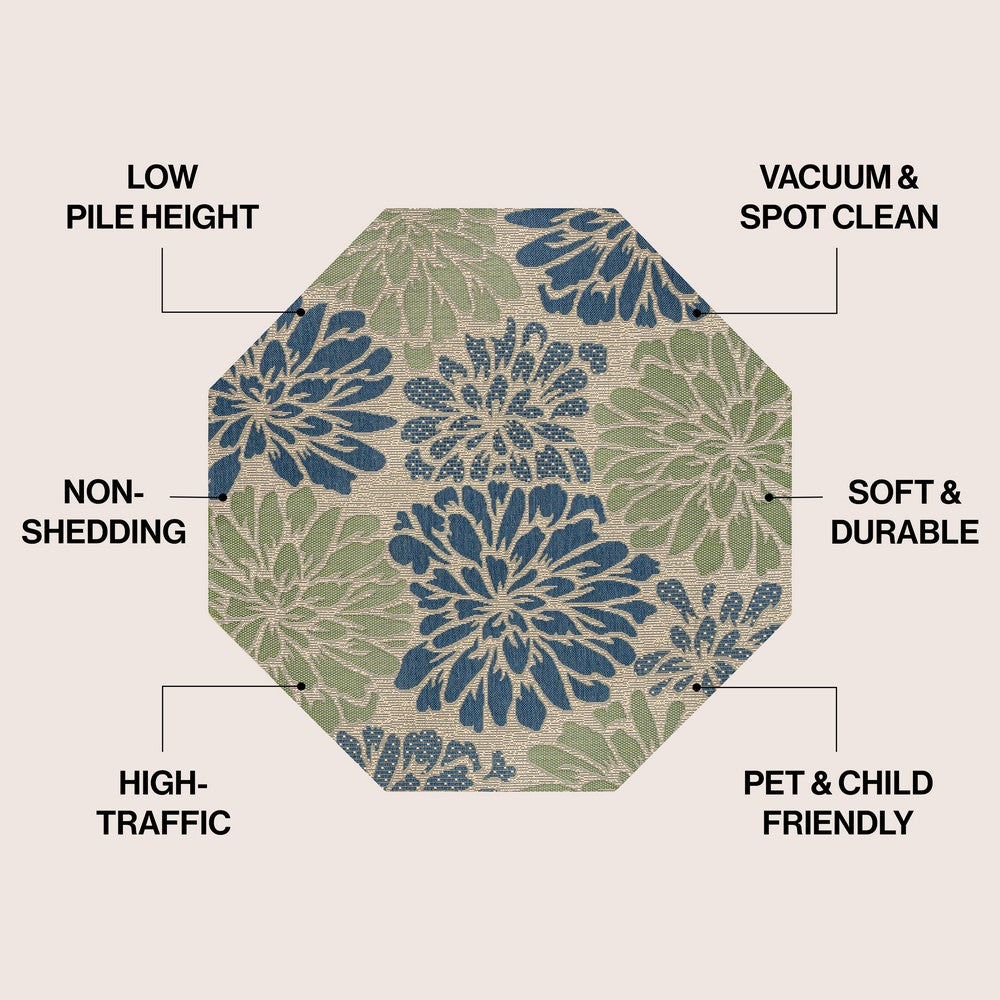 Garcia Modern Floral Textured Weave Indoor/outdoor Octagon Rug