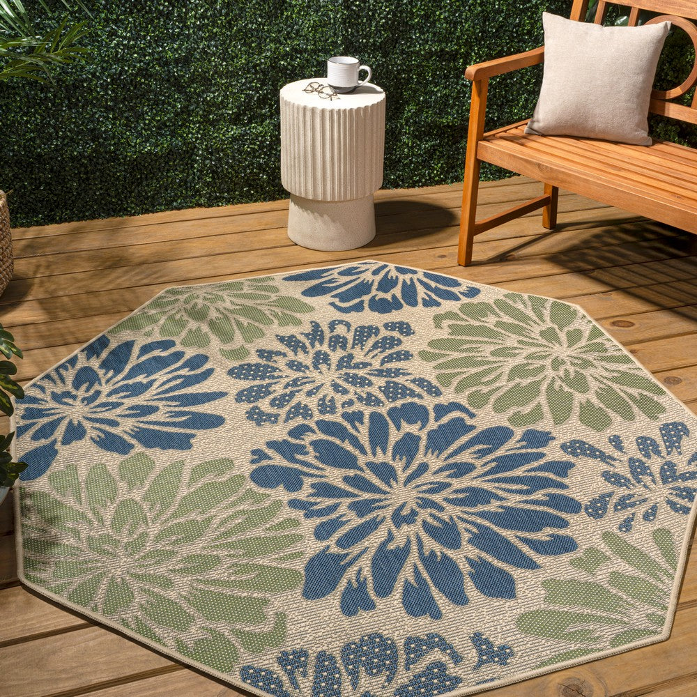 Garcia Modern Floral Textured Weave Indoor/outdoor Octagon Rug