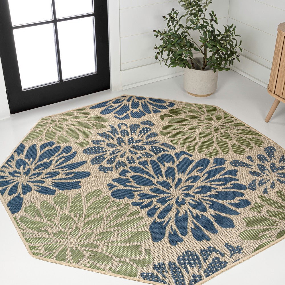 Garcia Modern Floral Textured Weave Indoor/outdoor Octagon Rug